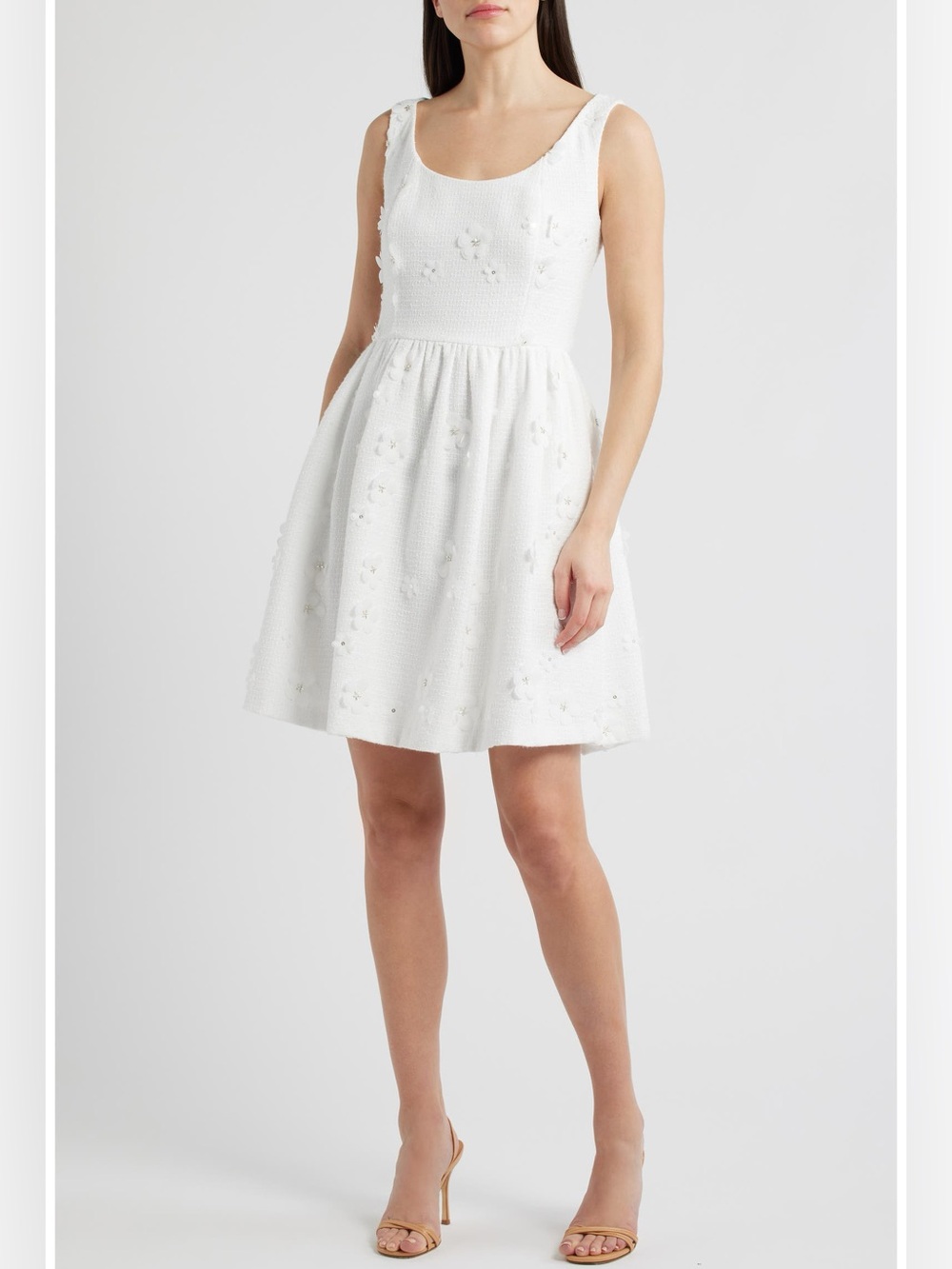 New Eliza J Floral Applique Sleeveless Fit Flare Dress White Cream Sz 8